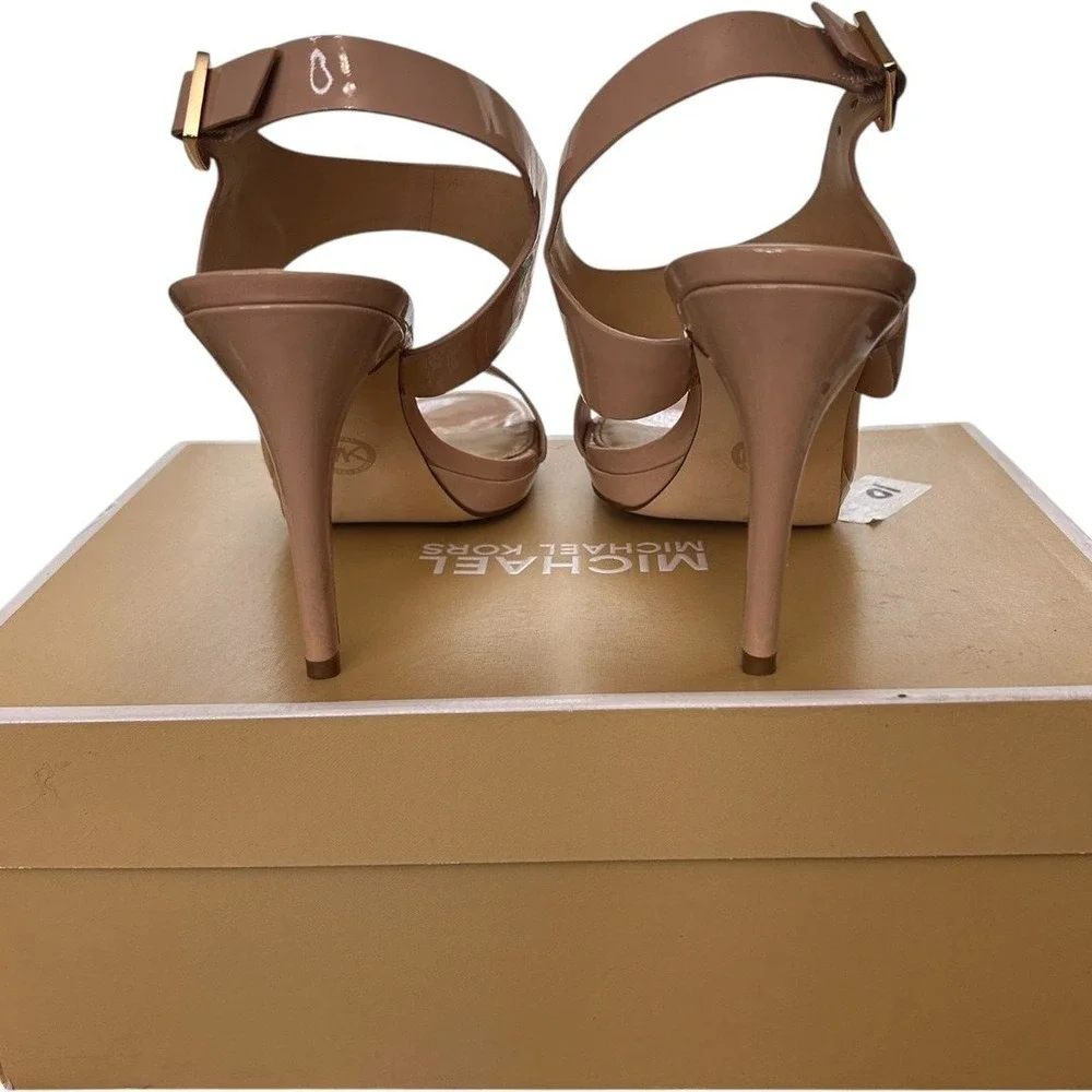MICHAEL Michael Kors Claudia Patent Leather Ankle Strap Platform Heels Blush 7M